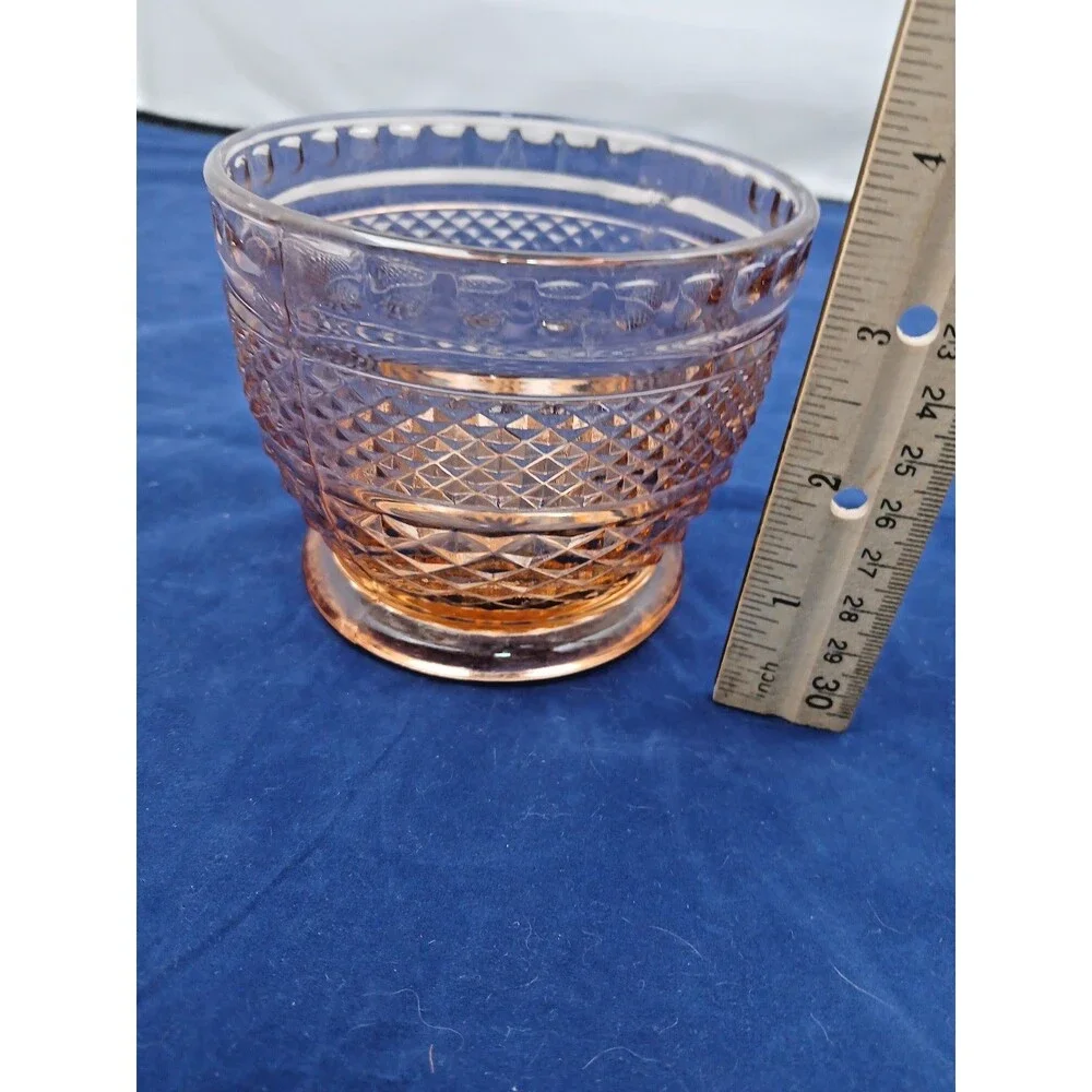 Vintage Pink Depression Style Glass Bowl Diamond Pattern Made in Indonesia